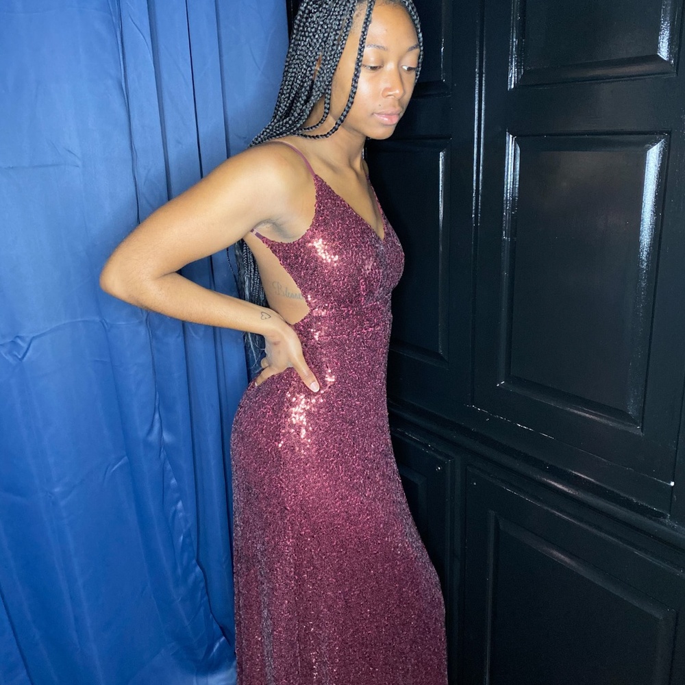 Maroon Floor Length Sequin Gown